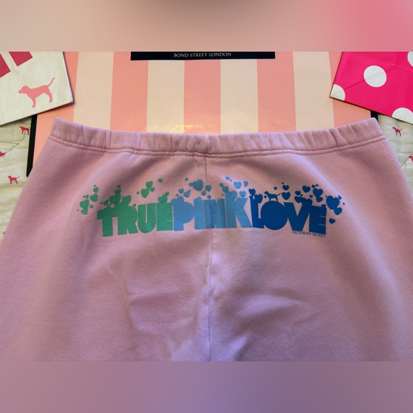 VS PINK VINTAGE Y2K SET HOODIE & SWEATPANTS TRUE PINK LOVE OMBRÉ DOG HEARTS RARE - Picture 10 of 15